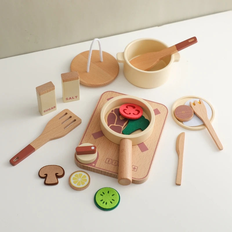 Montessori Children's Play House Kitchen Set Toys Children's Educational Simulation Wooden Toy Vegetable Pot Model Pretend Toys