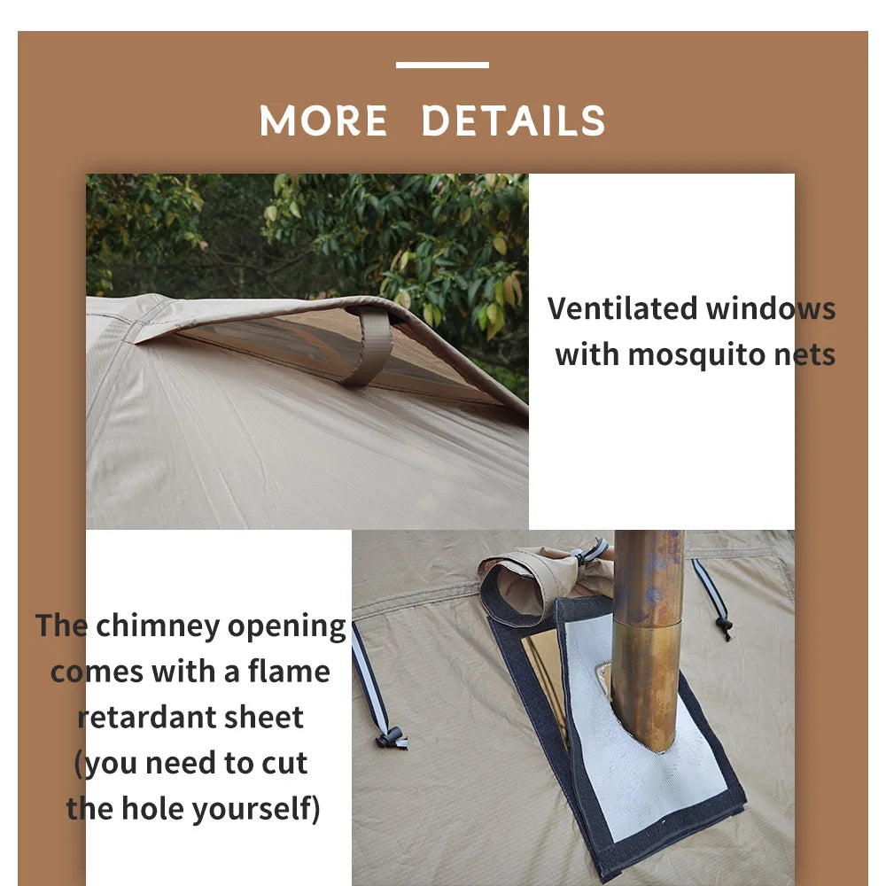 Fireproof Winter Camping Tent for 2 - Waterproof Tunnel Dome Tent with Stove Jack and Snow Skirt for 4 Season Hiking