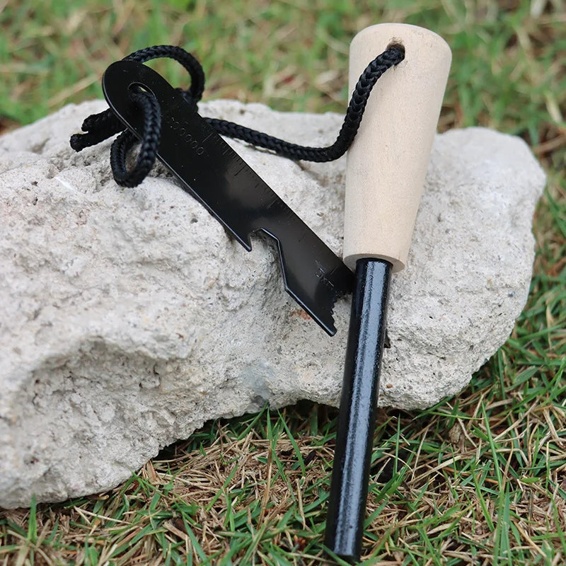 Portable Outdoor Flint with Survival Tools - Magnesium Sticks, Wood Handles, and Flint Stick
