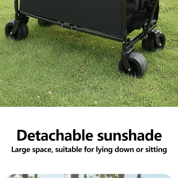 300kg Folding Wagon with Canopy & Seats - Heavy Duty Beach Cart for Camping, Picnic, and Grocery Shopping - Portable Utility Pull Cart