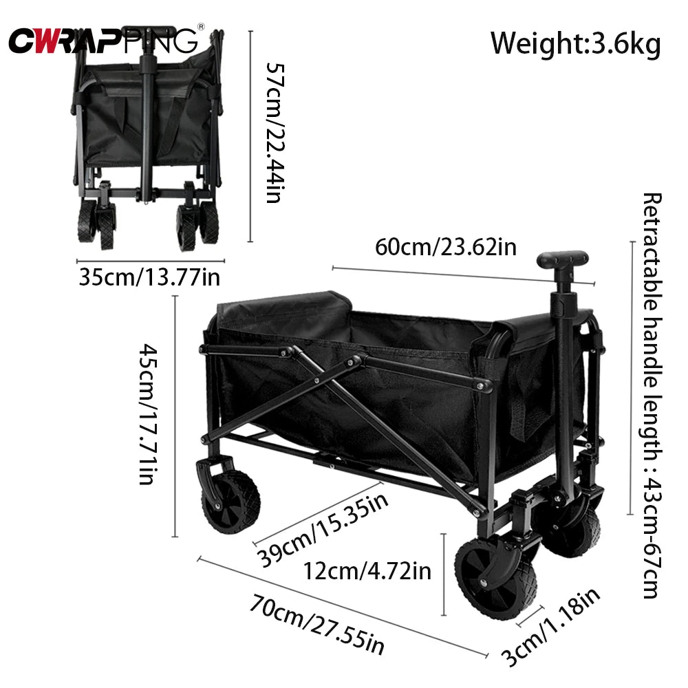 Black Handcart Portable Folding Garden Cart for Shopping, Picnic, Beach, and Camping Accessories