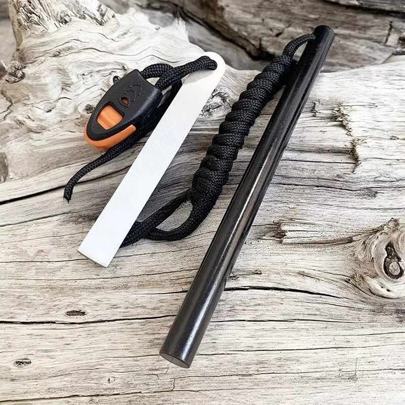 Outdoor Flint Magnesium Rod with Steel Scraper & Whistle - Camping Fire Starter Tool for Survival