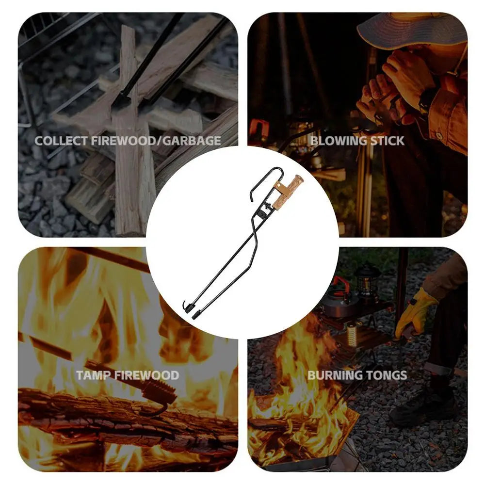 Log Grabber and Fire Tongs - Multifunctional Fire Pit Tools for Easy Log Handling and Fireplace Use