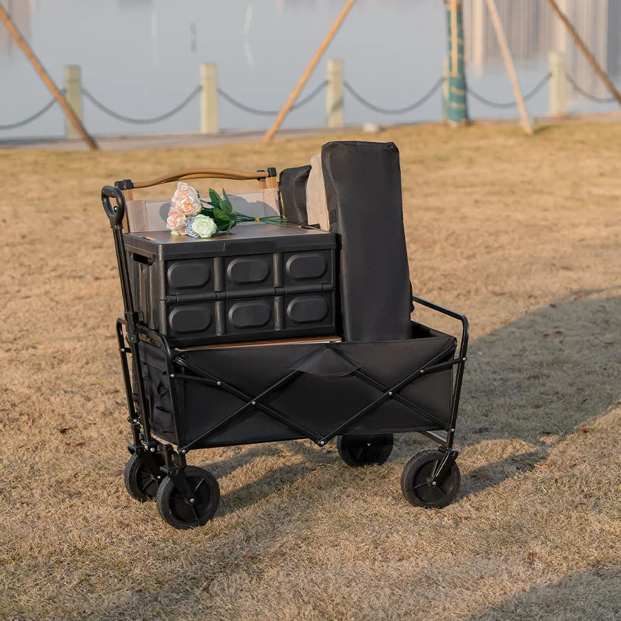 Extra Long Extender Folding Utility Cart for Outdoor Use, Large Capacity Picnic Trolley and Beach Wagon