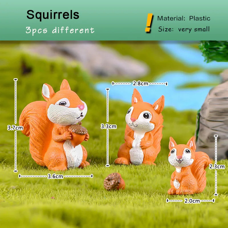 Forest Squirrel Miniature Figurine - Cartoon Animal Character for Fairy Garden, Home Ornament, Desk Decoration, DIY Accessory