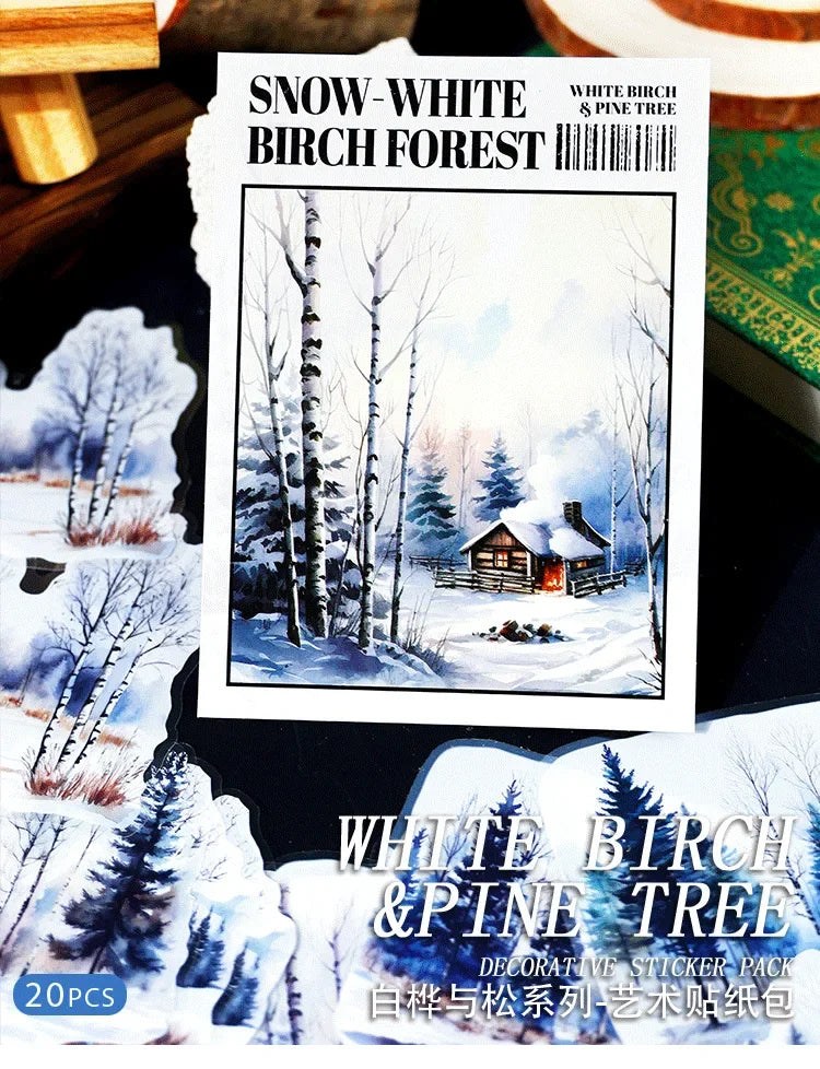 20 Sheets Forest Landscape Stickers - Pine Forest & Mountain Scenery for Scrapbooking, Stationery, Office, and School Supplies