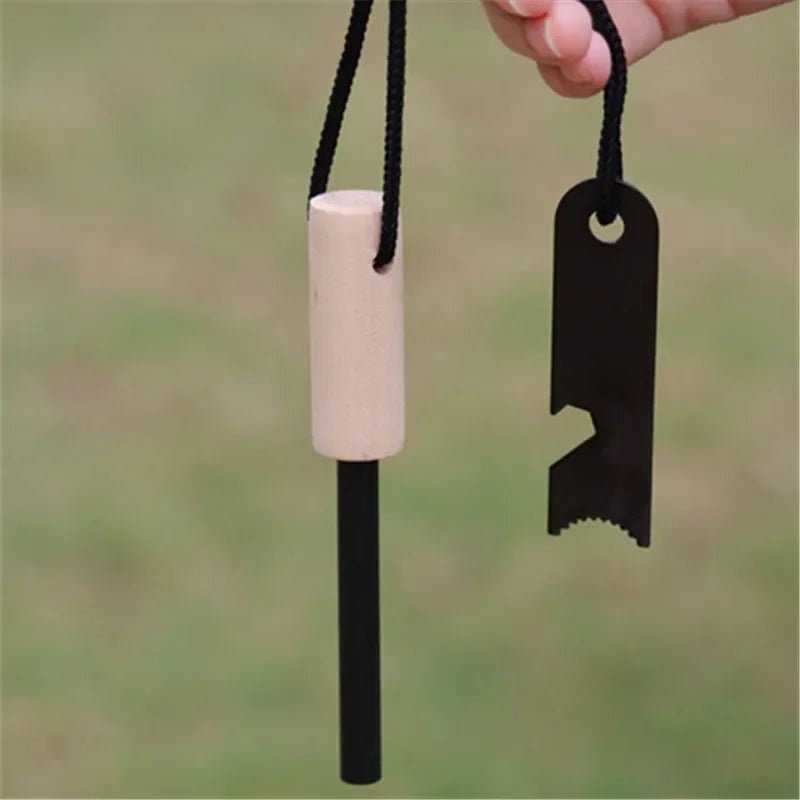 Portable Outdoor Flint with Magnesium Sticks, Firearms, Wooden Handles, and Survival Tools