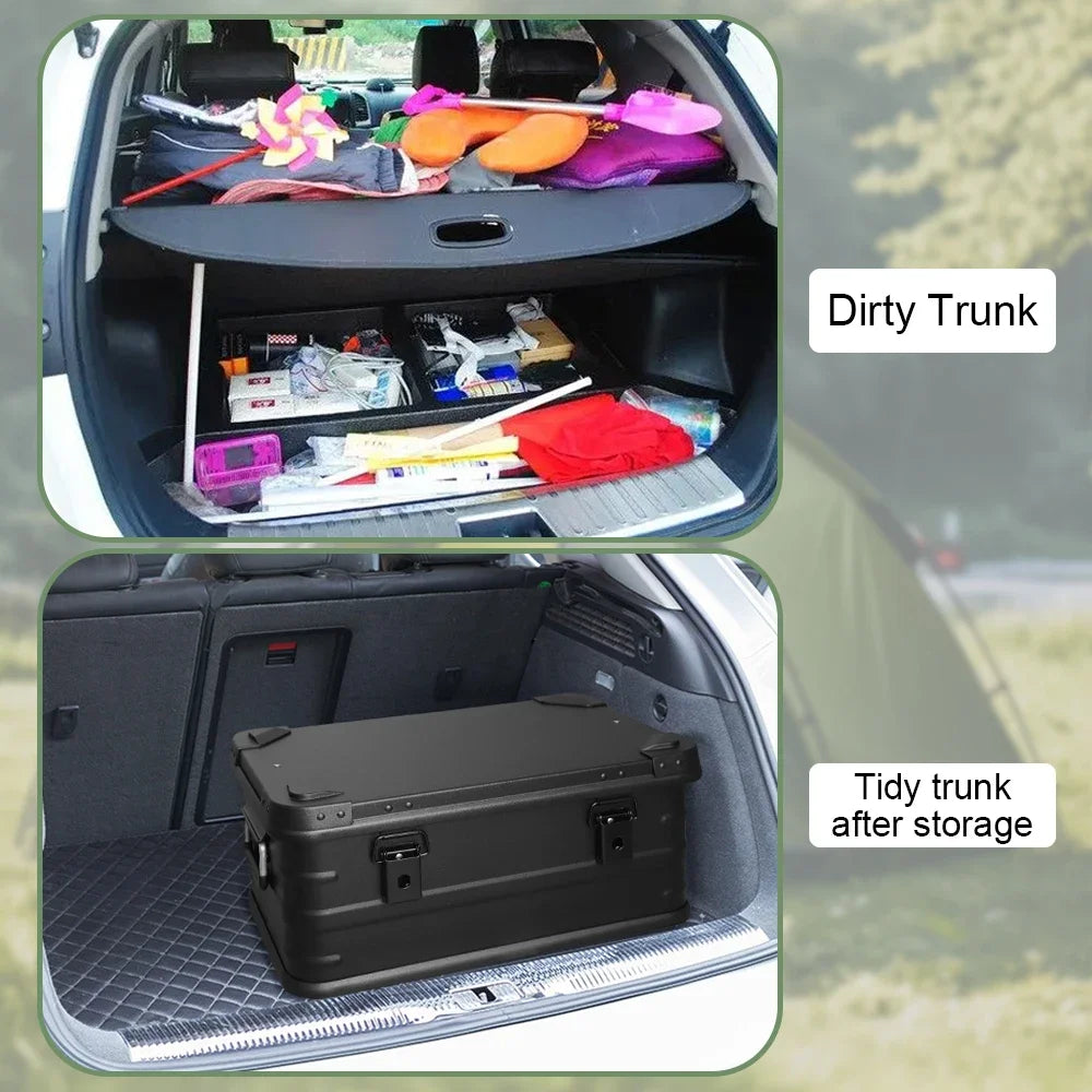 30L 50L 80L Aluminum Alloy Black Travel Storage Box for Camping, Outdoor, Picnic, and Household Use
