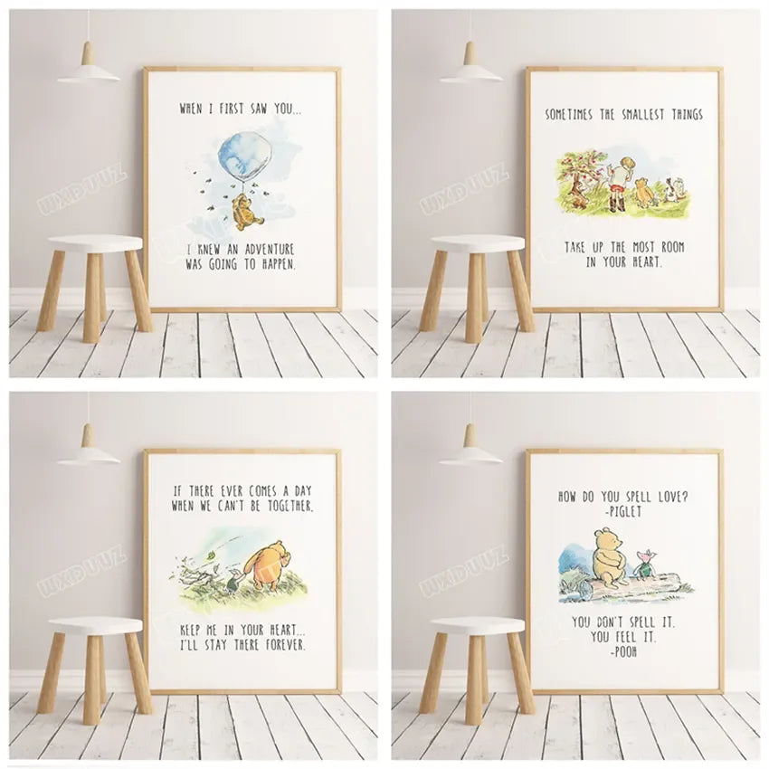 Winnie The Pooh Watercolor Poster Print Children's Room Decoration Cartoon Art Decor Home Decor Wall Art Canvas Painting