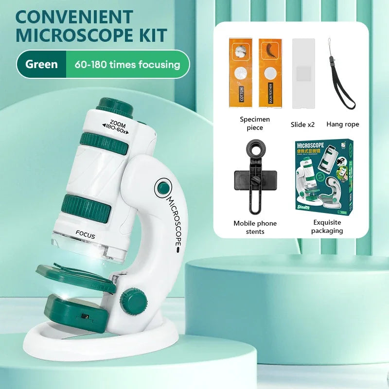 HD Student Science Microscope with Phone Adapter & Wireless LED | STEM Educational Tool for Teens & Home Biology Lab