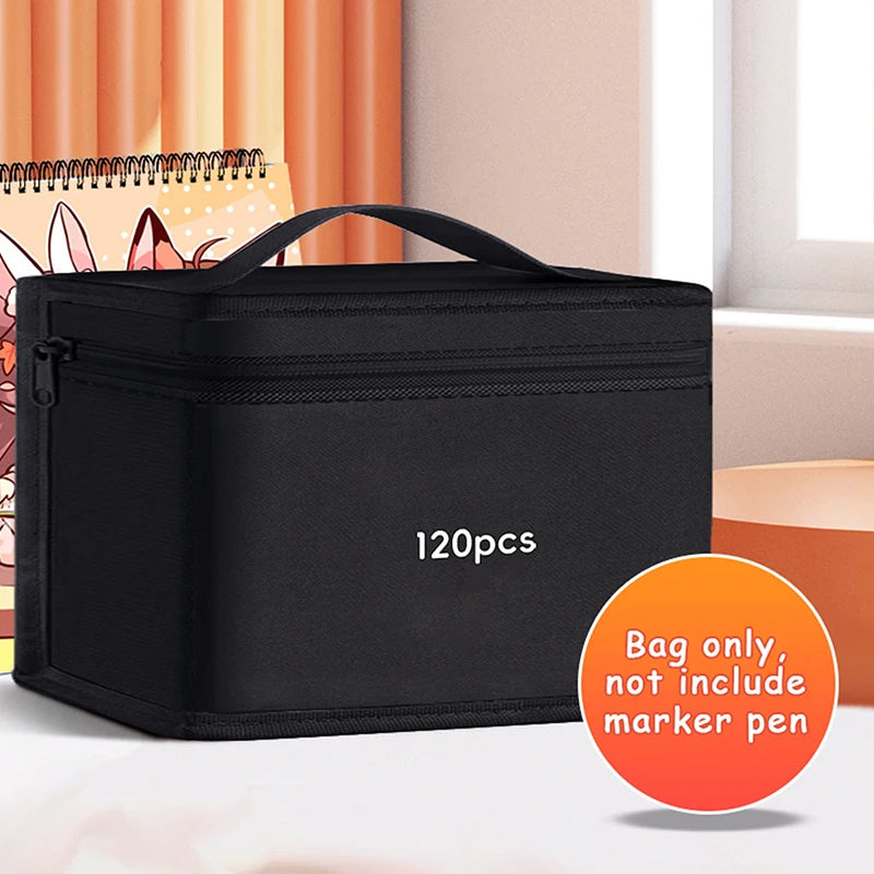 12/24/36/48Pcs Large Capacity Canvas Marker Pen Storage Bag - Folding Square Pencil Bag Organizer for Art Markers