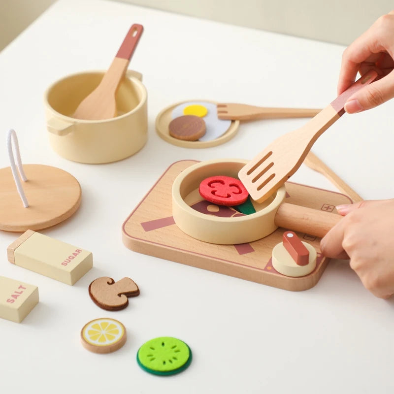 Montessori Children's Play House Kitchen Set Toys Children's Educational Simulation Wooden Toy Vegetable Pot Model Pretend Toys