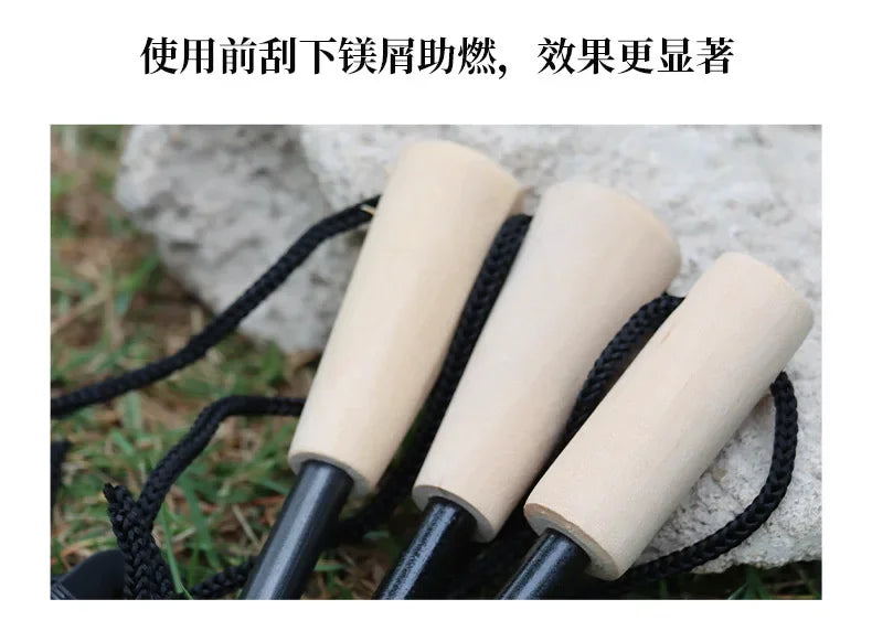 Portable Outdoor Flint with Magnesium Sticks, Firearms, Wooden Handles, and Survival Tools