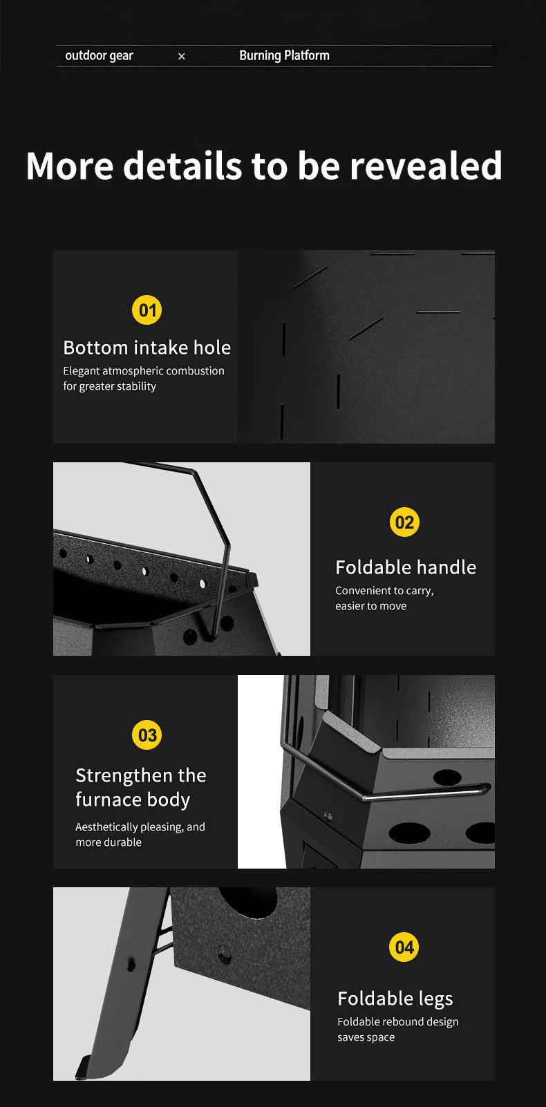 Portable Folding Campfire Grill Outdoor Wood Burning Stove for Camping and Hiking Lightweight Charcoal Fire Pit - Versatile Cooking Essential