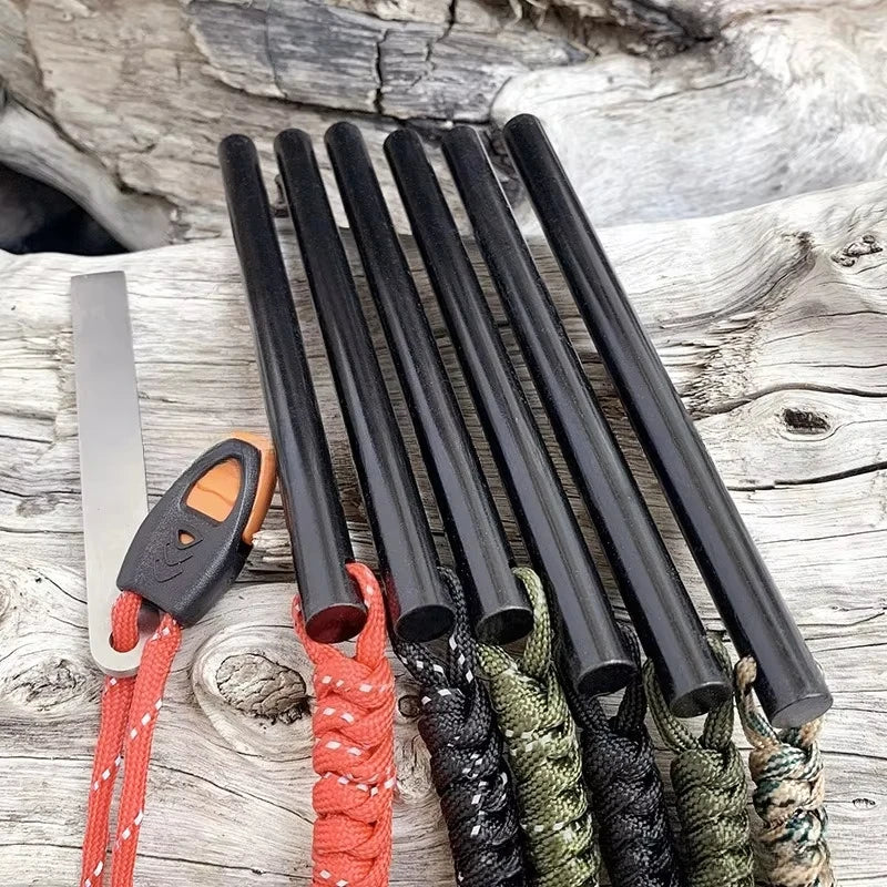 Outdoor Flint Magnesium Rod with Steel Scraper & Whistle - Camping Fire Starter Tool for Survival