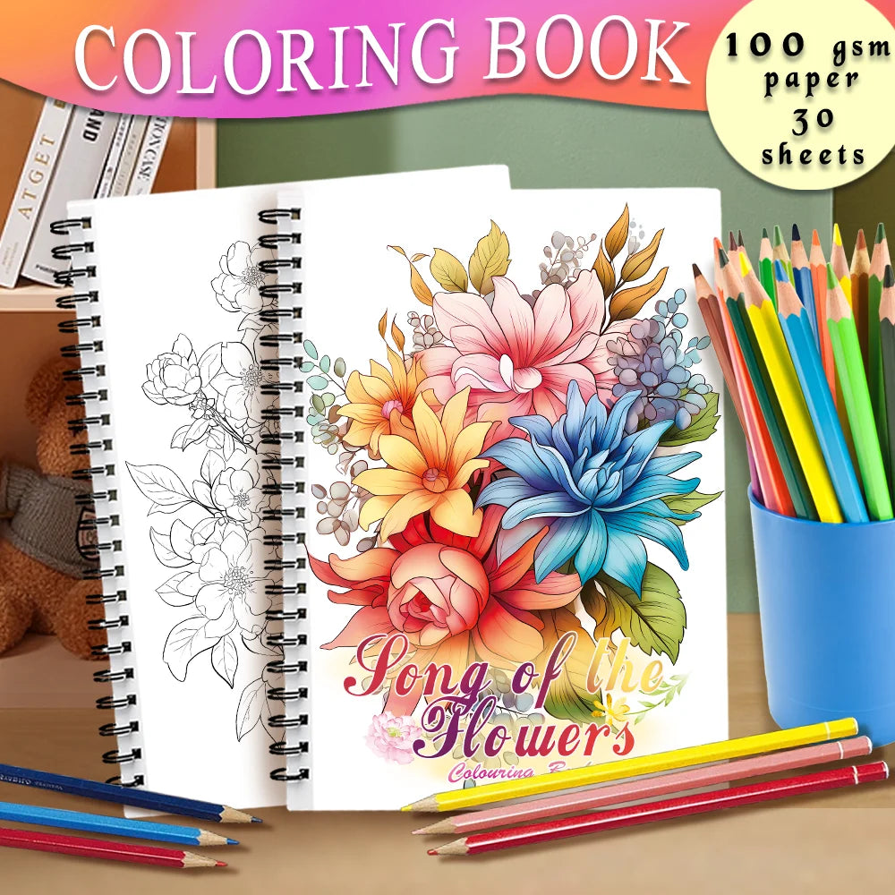 Women's Spiral Colouring Book - 30 Sheets, 11.3x8.3 inch, Stress Relief, Perfect Birthday and Holiday Gift