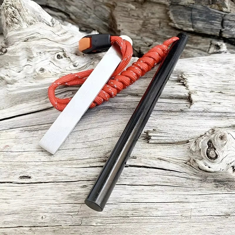 Outdoor Flint Magnesium Rod with Steel Scraper & Whistle - Camping Fire Starter Tool for Survival
