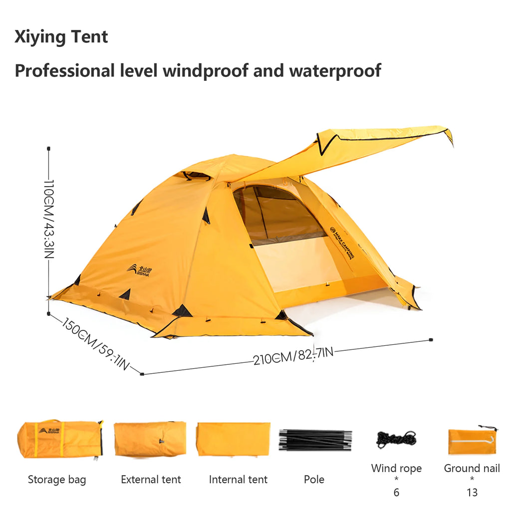 4 Season Camping Tent for 2 People - Double Layer Waterproof Backpacking Tent with Snow Skirt and Aluminum Poles for Hiking and Picnic