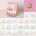Portable House Coloring Book DIY - 20 Pages Watercolor Painting Set with 6 Colors for Toddler Arts and Crafts