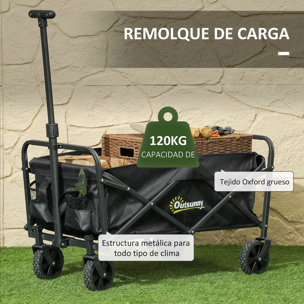 Beach Cart with Wheels and Adjustable Telescopic Handle - 120 kg Load Capacity