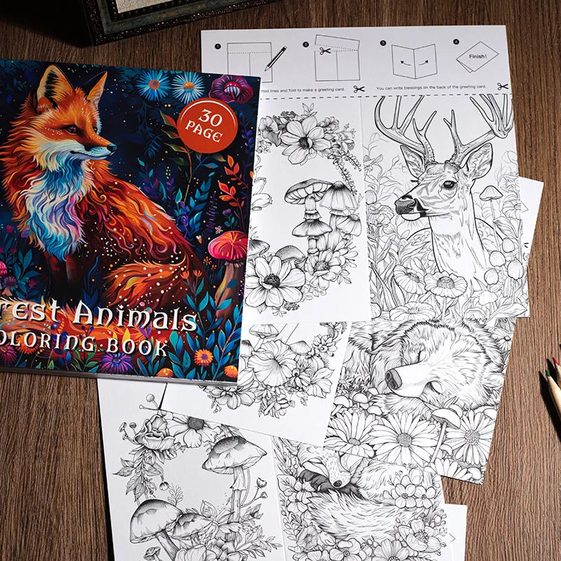 Forest Animals Adult Coloring Book - Stress Relief & Mindfulness Coloring Pages Activity Book