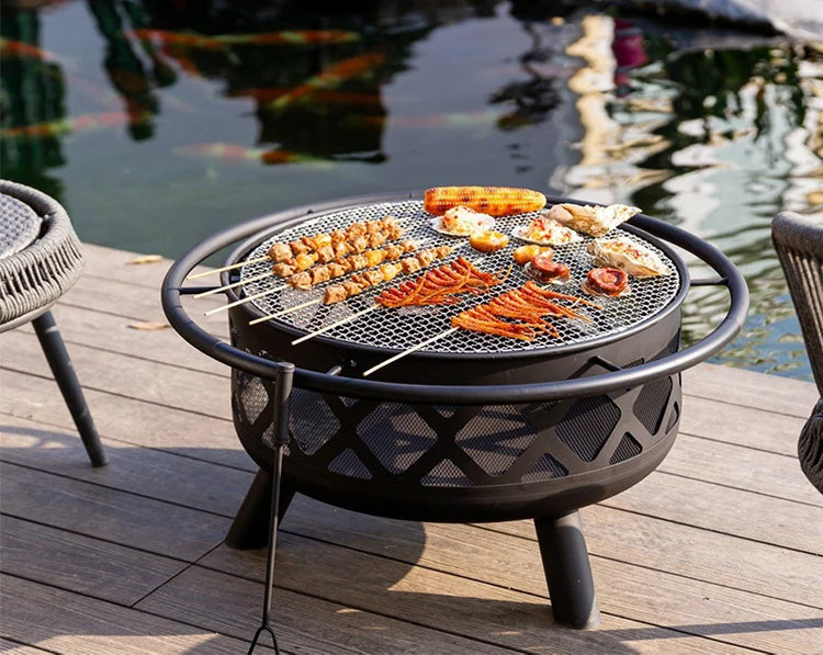 Large Outdoor Fire Pit with Spark Screen - Heavy-Duty Wood Burning Cross Fire Pit