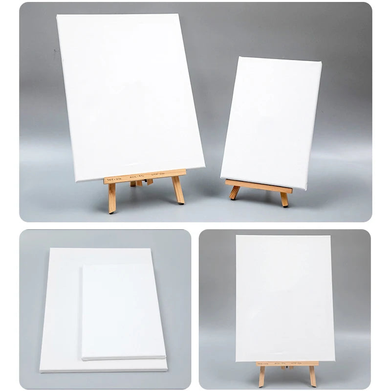 5pcs White Blank Artist Canvas Boards for Oil Painting, Acrylic, Watercolor with Wooden Frame