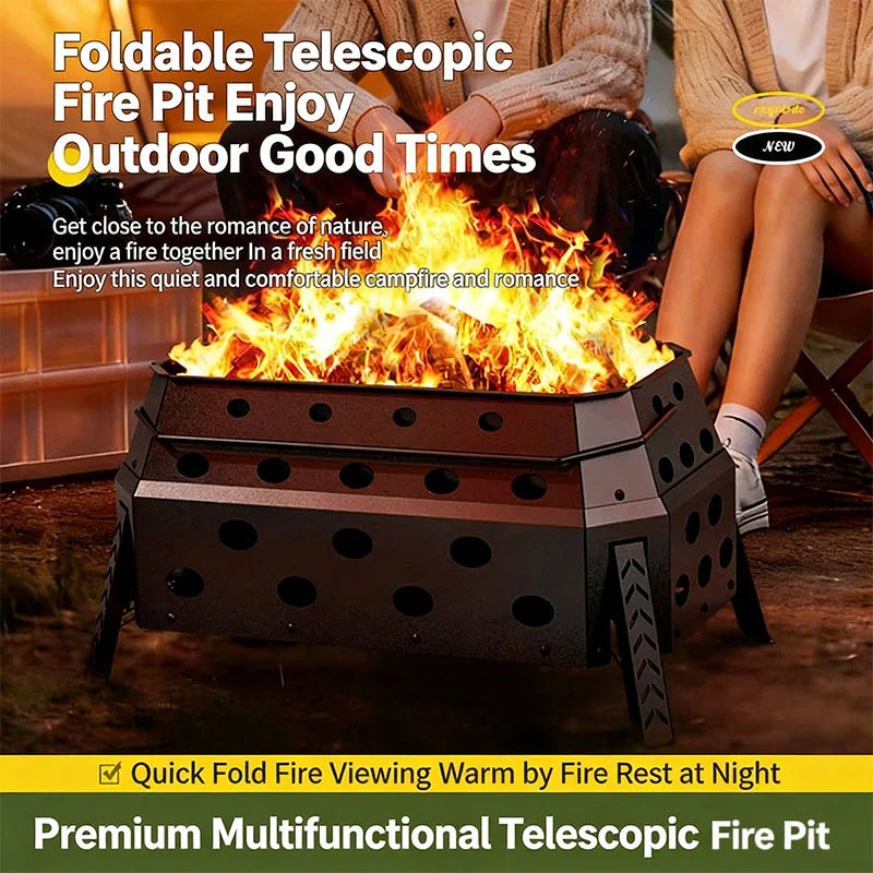 Portable Folding Campfire Grill Outdoor Wood Burning Stove for Camping and Hiking Lightweight Charcoal Fire Pit - Versatile Cooking Essential