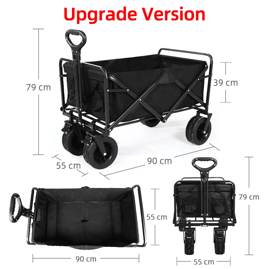 Heavy Duty Collapsible Outdoor Folding Wagon Cart for Garden, Beach, and Camping - Large Capacity Utility Trolley