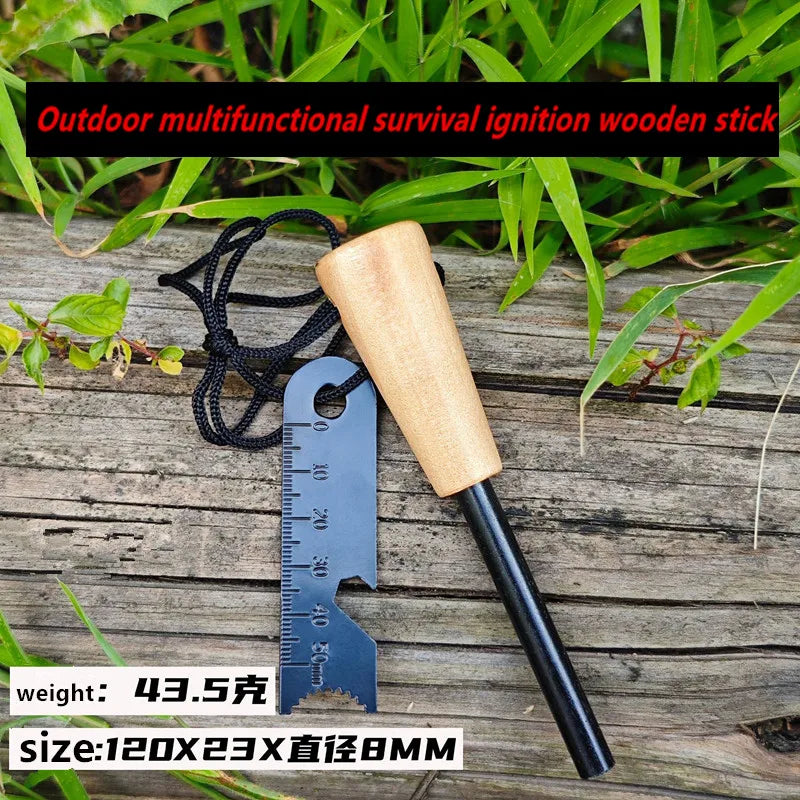 Portable Outdoor Flint with Magnesium Sticks, Firearms, Wooden Handles, and Survival Tools