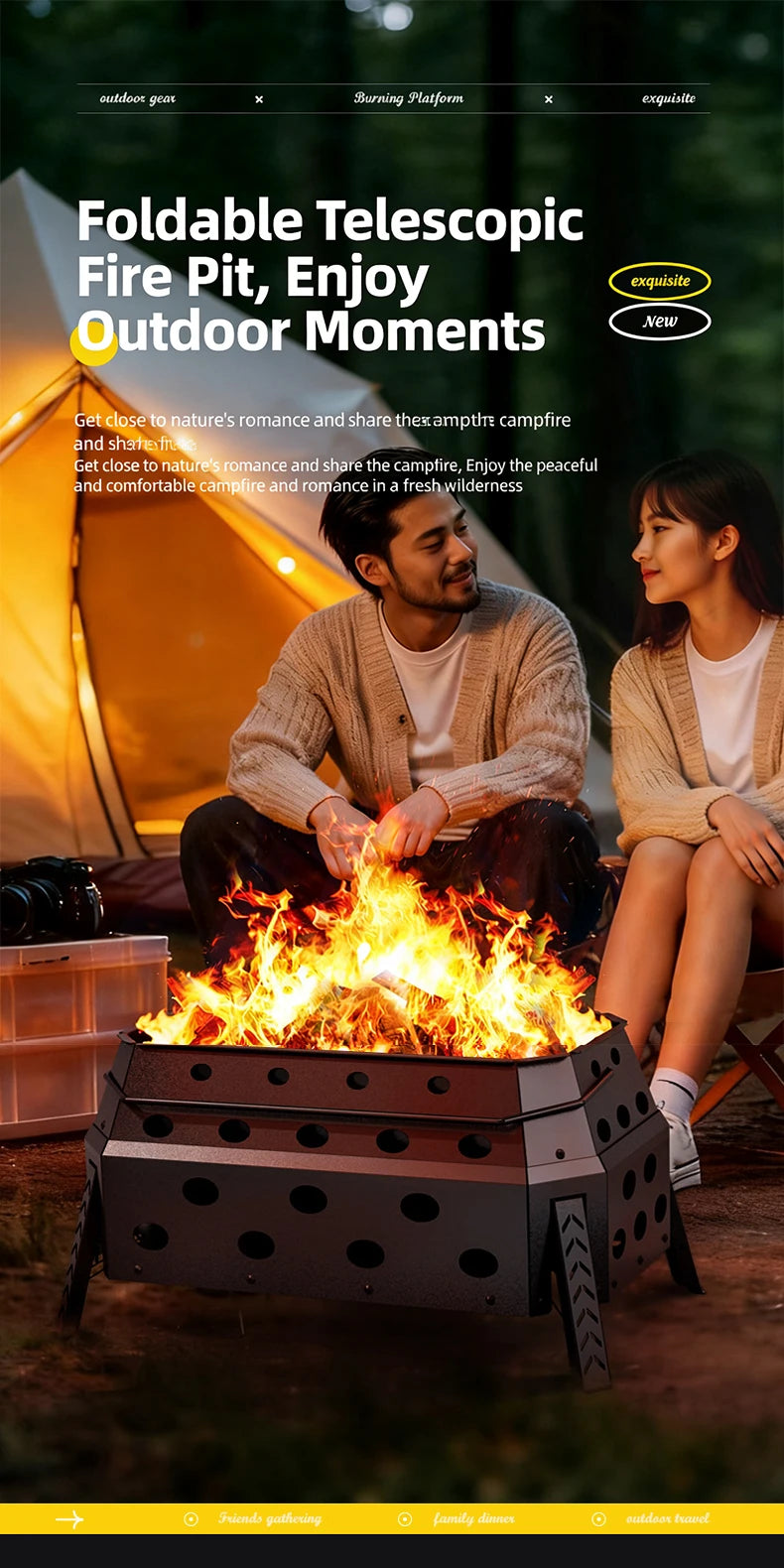 Portable Folding Campfire Grill Outdoor Wood Burning Stove for Camping and Hiking Lightweight Charcoal Fire Pit - Versatile Cooking Essential