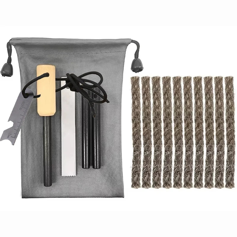 Outdoor Camping Flint Magnesium Rod Set - Waterproof Fire Starter with White Steel Scraper for EDC Survival Tools