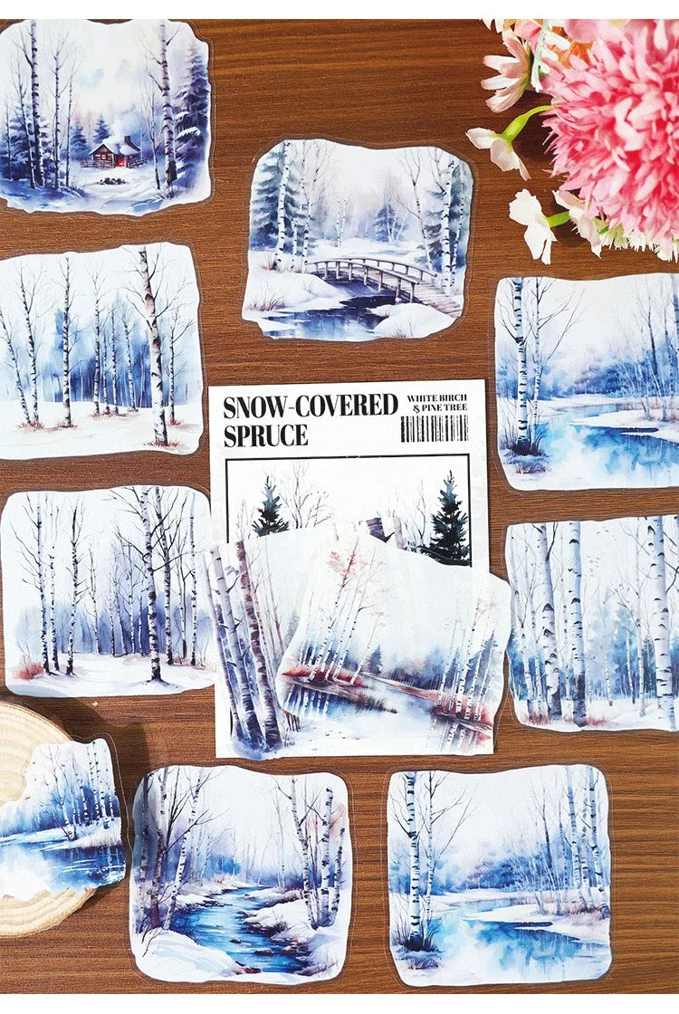 20 Sheets Forest Landscape Stickers - Pine Forest & Mountain Scenery for Scrapbooking, Stationery, Office, and School Supplies
