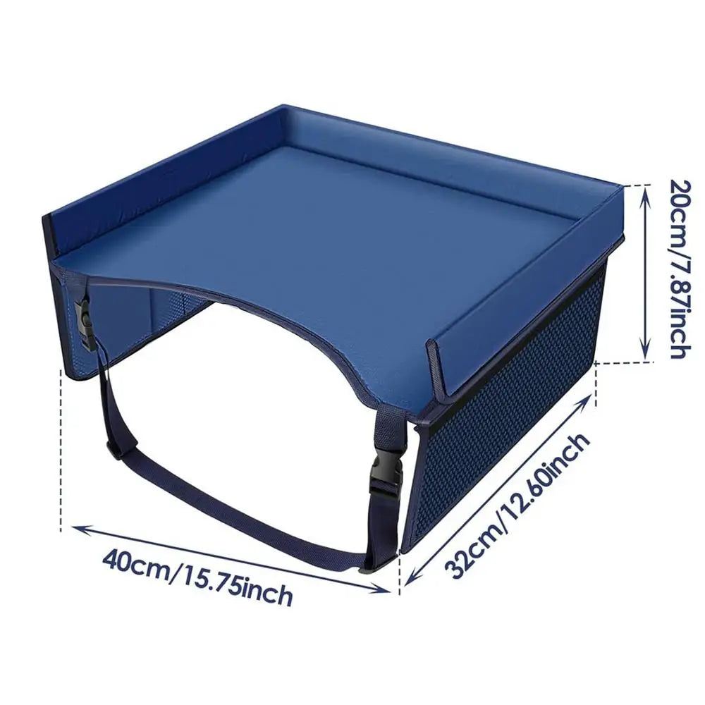 Car Seat Travel Tray Organizer for Kids - Waterproof Play Table with Cup Holder, Snack Storage & Toy Space for Babies and Strollers