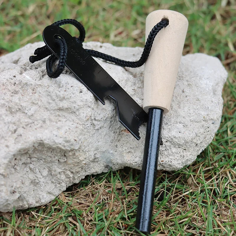 HOT Portable Outdoor Flint with Magnesium Sticks, Fire Tools, and Wooden Handle for Survival