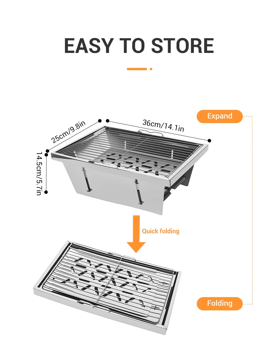 WESTTUNE IGT Portable Barbecue Grill - Stainless Steel Folding Charcoal Grill for Camping and Picnic