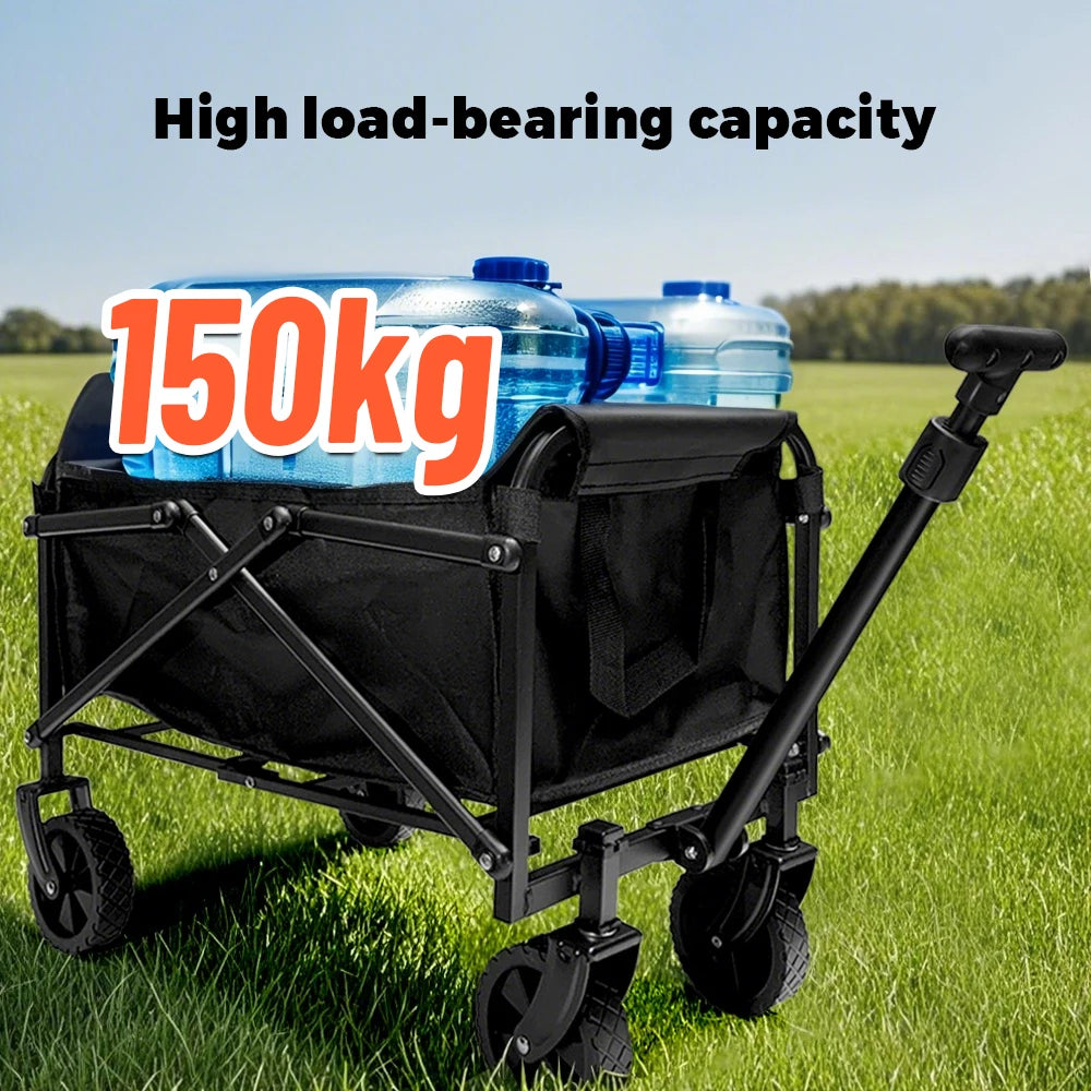 Black Handcart Portable Folding Garden Cart for Shopping, Picnic, Beach, and Camping Accessories