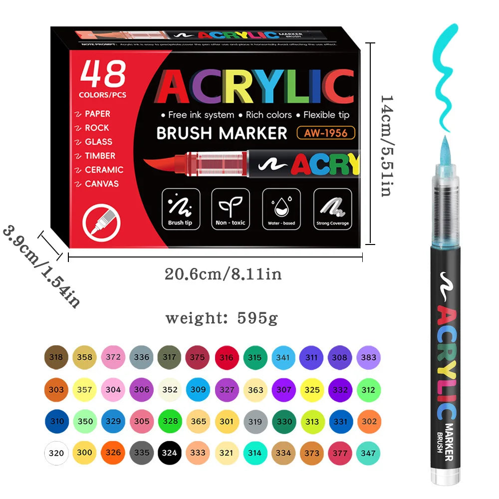 Acrylic Marker Pen Set - 12/24/36/48 Colors for DIY Art, Graffiti, School, and Office Supplies