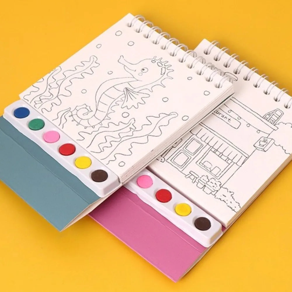 Portable House Coloring Book DIY - 20 Pages Watercolor Painting Set with 6 Colors for Toddler Arts and Crafts