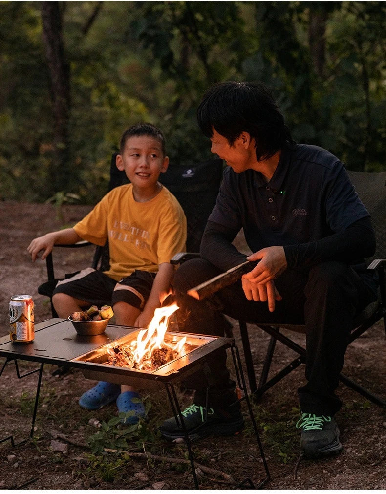 CAMPINGMOON UG-1 IGT Carbon Grill Camping Table with Expansion, Windproof BBQ, and Double-Layer Insulated Firewood Stove
