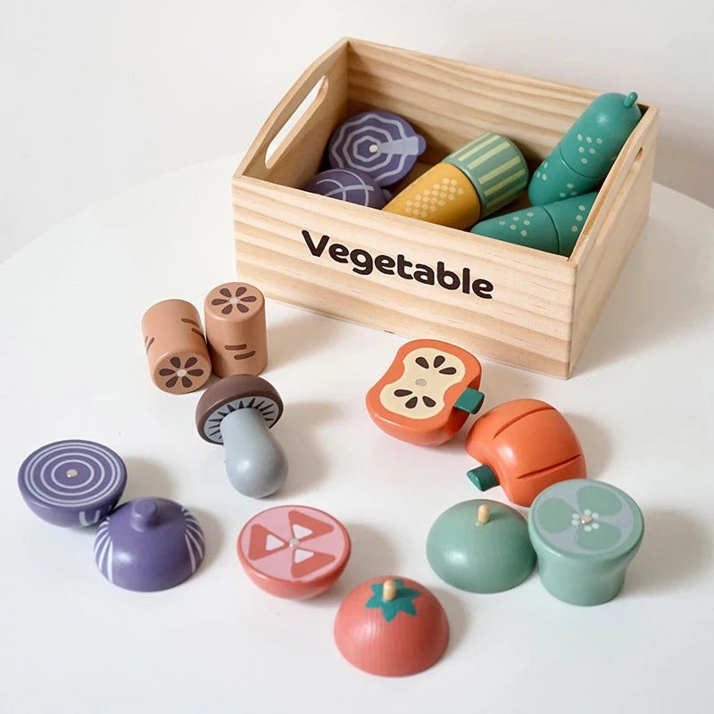 Children's Wooden Play Kitchen Set with Magnetic Cookies and Fruit Cutting - Pretend Play Baking Toys for Girls