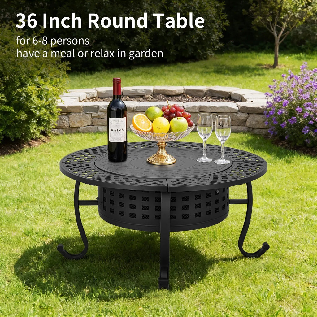 36 Inch Fire Pit with Adjustable Grills - Wood Burning Outdoor Fire Pit with Lid