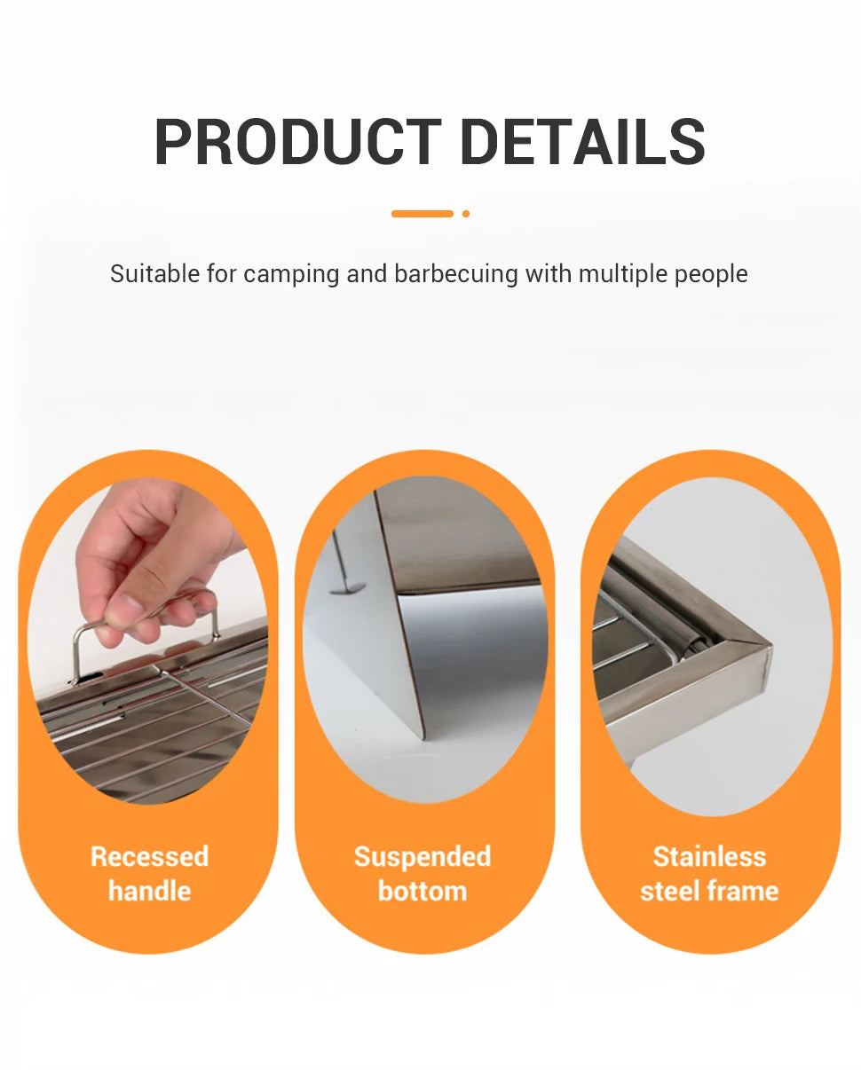 WESTTUNE IGT Portable Barbecue Grill - Stainless Steel Folding Charcoal Grill for Camping and Picnic