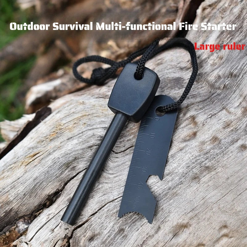 Outdoor Survival Flint Fire Starter with Wooden Handle - Multi-Tool Magnesium Rod and Waterproof Luminous Camping Fire Stick