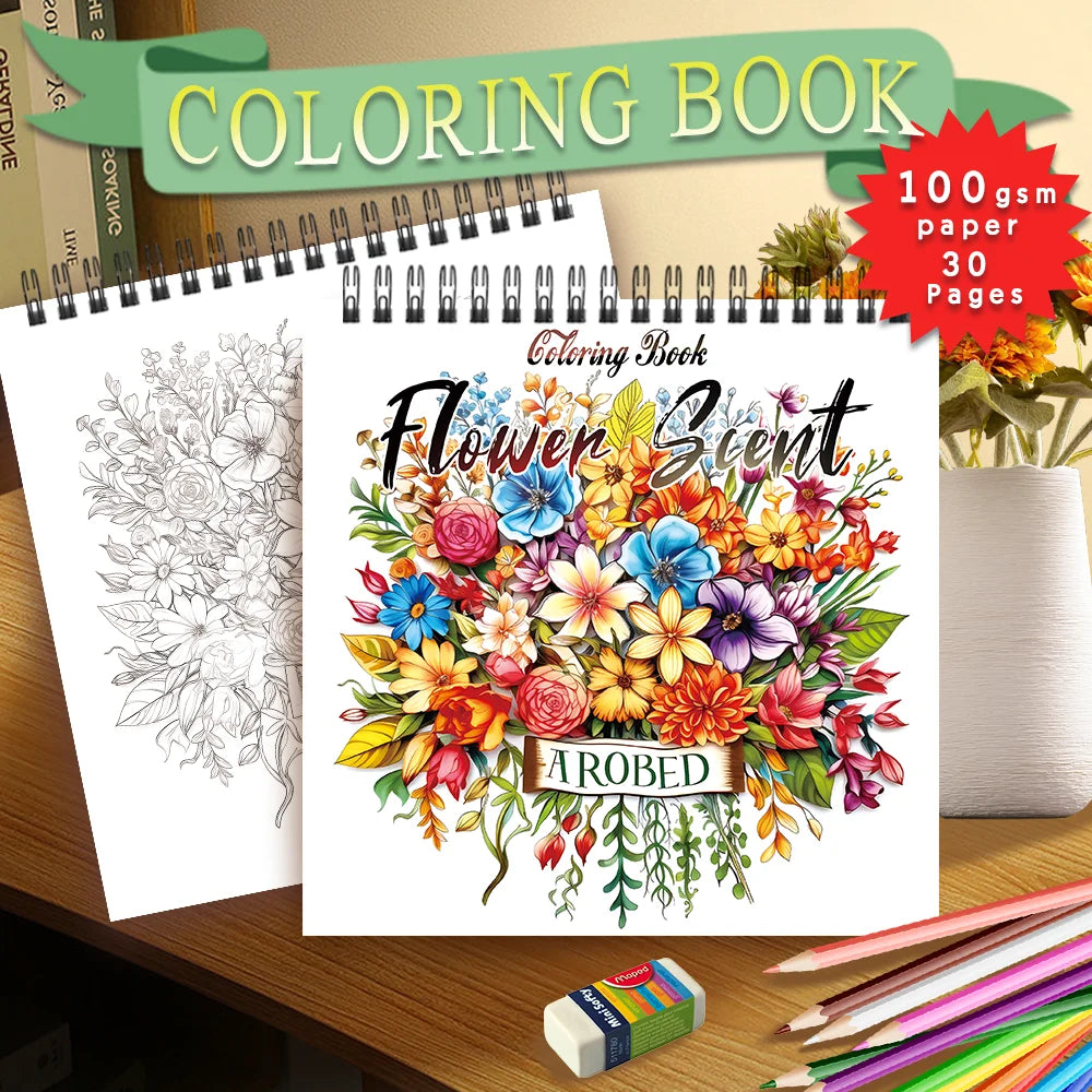 Adult Coloring Book - 30 Sheets Women's Spiral Drawing Book, 8.3 x 8.3 Inches, Perfect Birthday and Holiday Party Gift