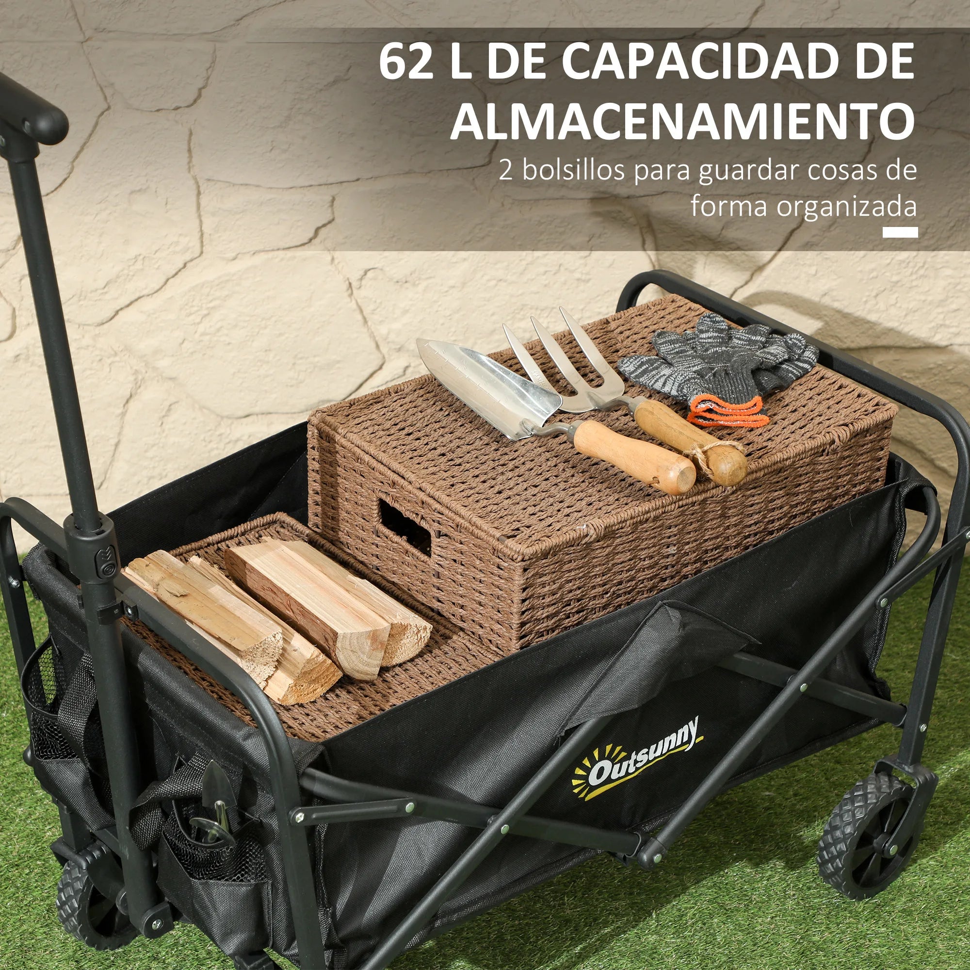 Beach Cart with Wheels and Adjustable Telescopic Handle - 120 kg Load Capacity