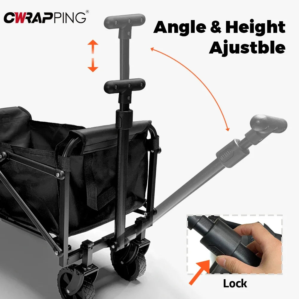 Black Handcart Outdoor Portable Folding Cart - Collapsible Shopping Wagon for Picnic, Beach, and Camping Accessories