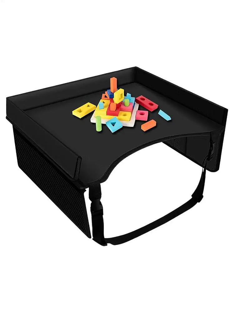 Car Seat Travel Tray Organizer for Kids - Waterproof Play Table with Cup Holder, Snack Storage & Toy Space for Babies and Strollers