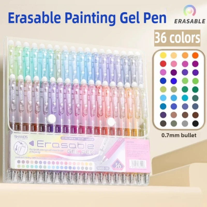 SHANDS 36/12 Colors Clickable Erasable Gel Pens 0.7mm for Kids Drawing Sketching Quick Dry Stationery Supplies