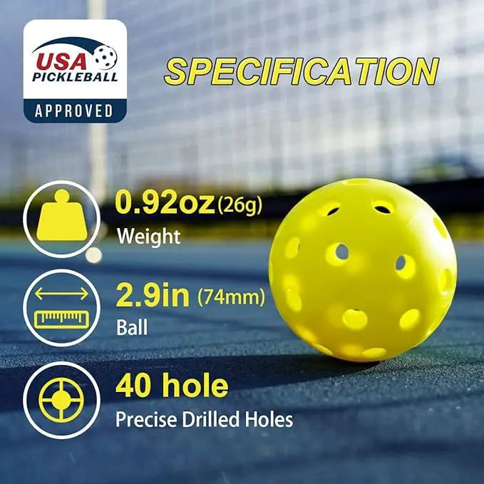 12pcs 74MM Durable Outdoor Pickleballs with 40 Holes - 26g Competition Pickleball Packs